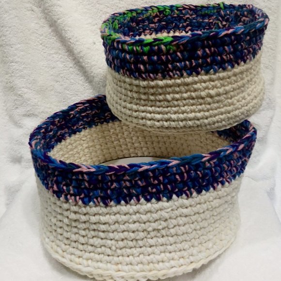Hand Crafted Farmhouse Basket Hand Crochet Storage Nesting Planter Essential - Picture 1 of 9